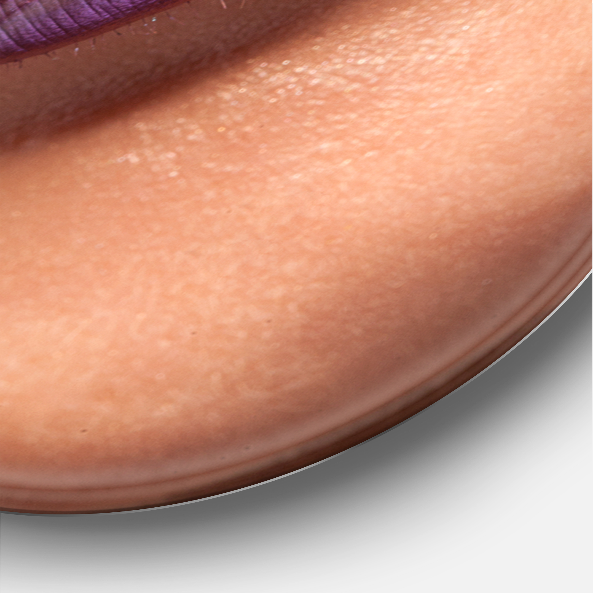 Designart 'Close Up View of Girl Lips With Purple Lipstick' Modern Circle Metal Wall Art 23x23 - Disc of 23