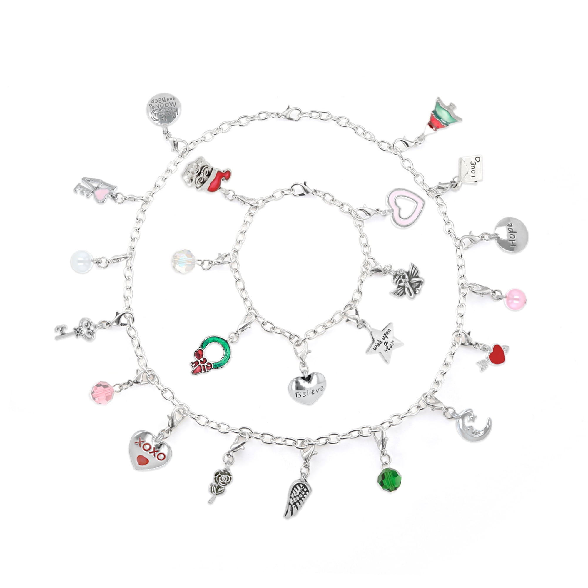 X & O Christmas Advent Calendar Jewelry Set with 22 Charms, 1 Bracelet & 1 Necklace