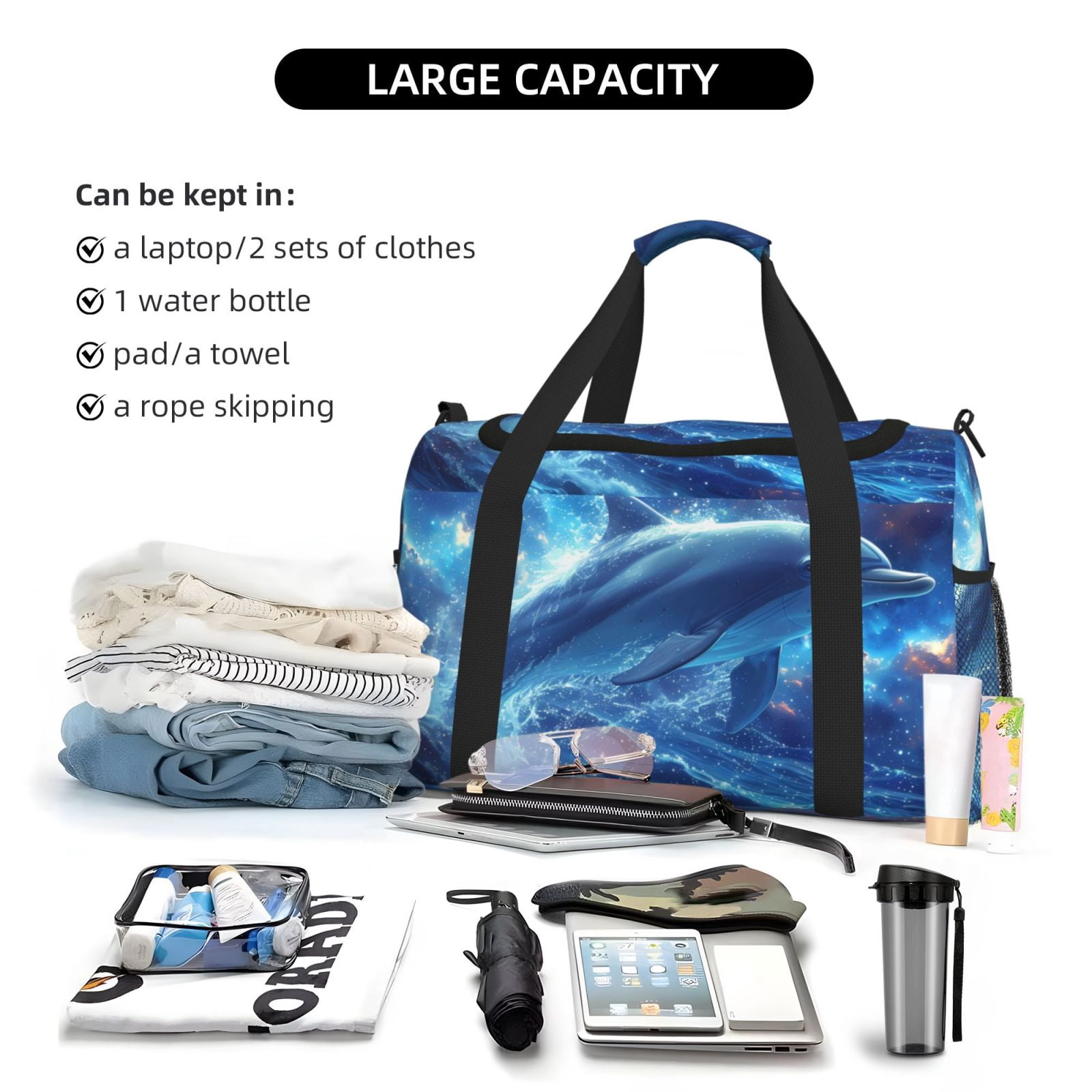 Fuzoiu Beautiful Ocean Dolphin Print Travel Duffle Bag,Carry On Tote Bags,Duffel Bag,Sport Gym Bag, Hospital Bag for Labor and Delivery, Overnight Bag,Luggage Bag