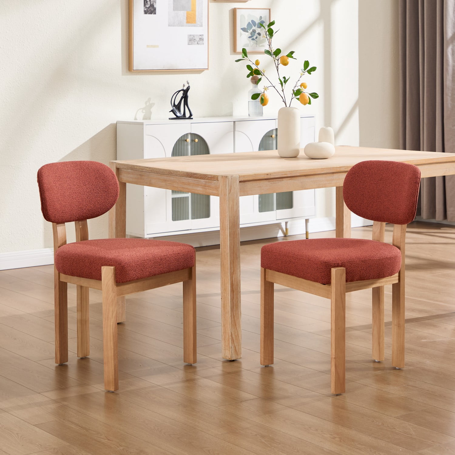 Dining Chairs Set of 2, Chenille Upholstered Wood Kitchen Chairs, 3.95" Thick Foam Cushion Wingback Dining Room Chairs, Dark Orange