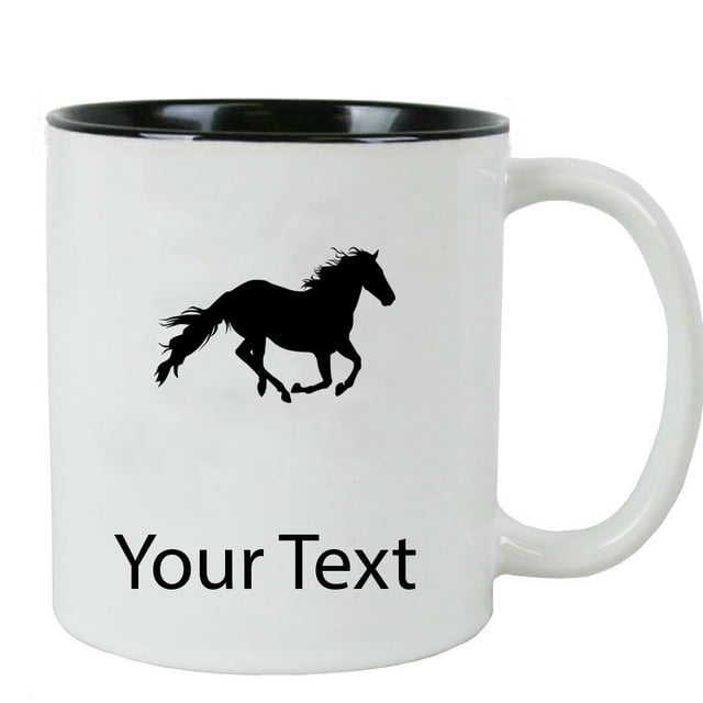 Personalized Custom Horse 11 oz White Ceramic Coffee Mug with White Gift Box (Black)