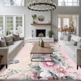 thumbnail image 3 of 5'x8' Area Rugs, Pink Roses Floral Indoor Outdoor Area Rug for Living Room Bedroom, Vintage Romance Botanical Flowers Washable Bathroom Rugs Kitchen Floor Carpet Mats Home Decor Aesthetic, 3 of 8