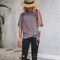 thumbnail image 5 of Baywell Women's Solid Color Bbat Wing Sleeve Hem Knot Top Summer T Shirt Top, 5 of 8