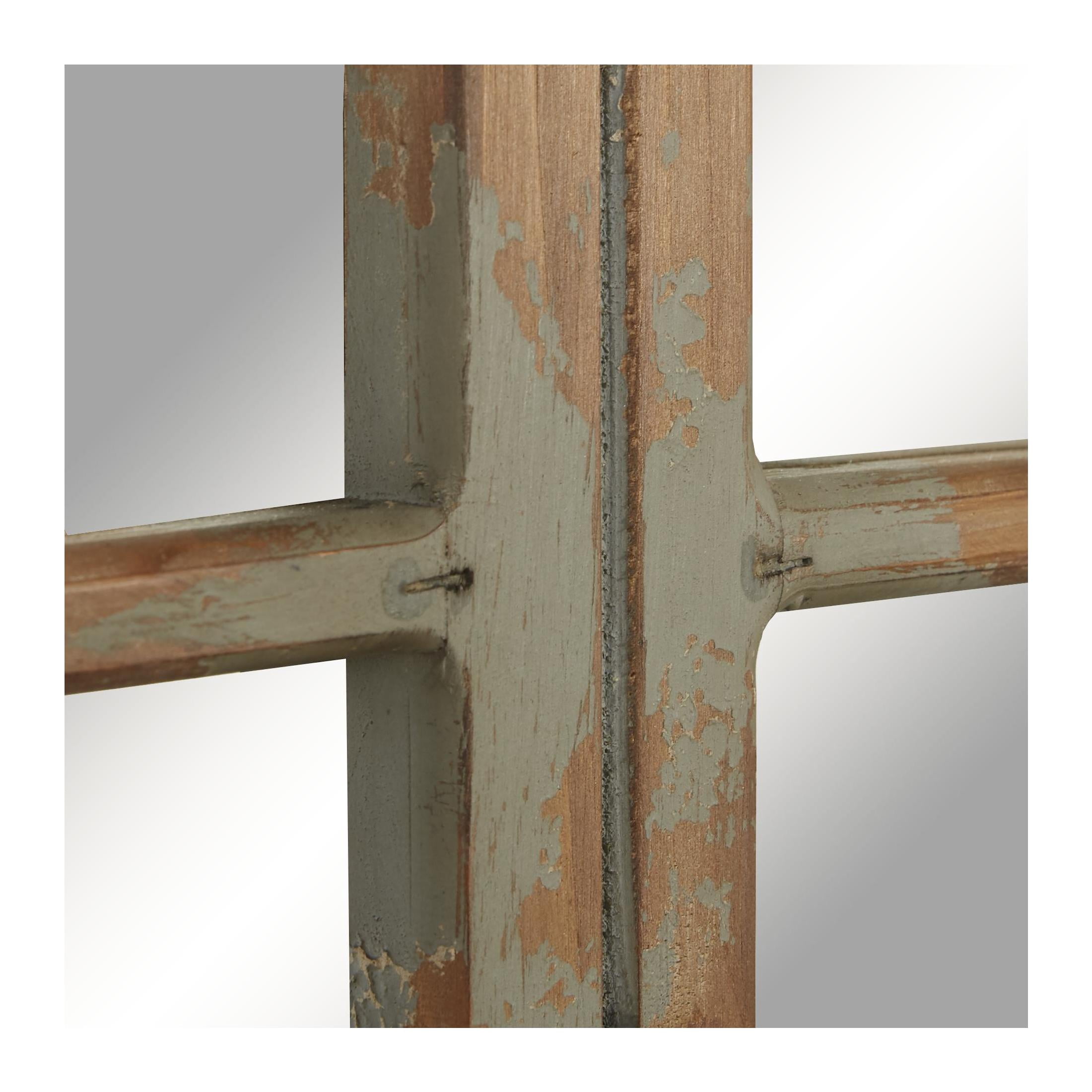 DecMode 37" x 48" Gray Window Pane Inspired Wall Mirror with Arched Top and Distressing
