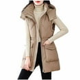 thumbnail image 2 of UPPADA Puffer Vest for Women Long Down Hooded Vest Womens Sleeveless Zip up Jacket Winter Thick Padded Coats with Pockets Ski Jacket Women Waterproof Green Khaki,XL, 2 of 9
