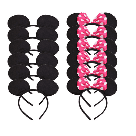 LWS LA Wholesale Store  12 Headbands Black and Pink Polka Bow MICKEY Minnie MOUSE EAR HEADBANDS Birthday FAVOR