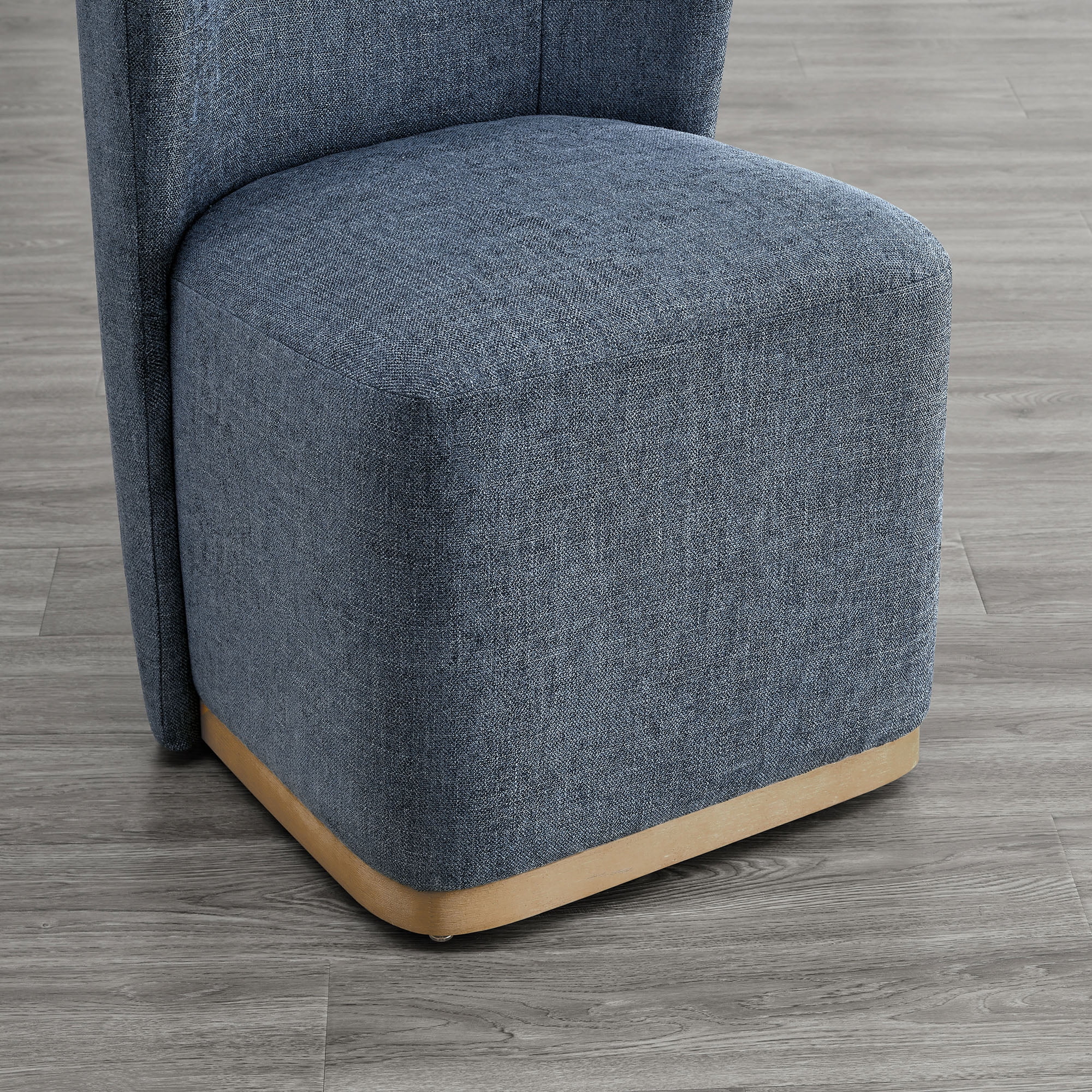Spruce & Spring Modern Wingback Upholstered Dining Chair with Hidden Casters & Wood Base Set of 2, Blue