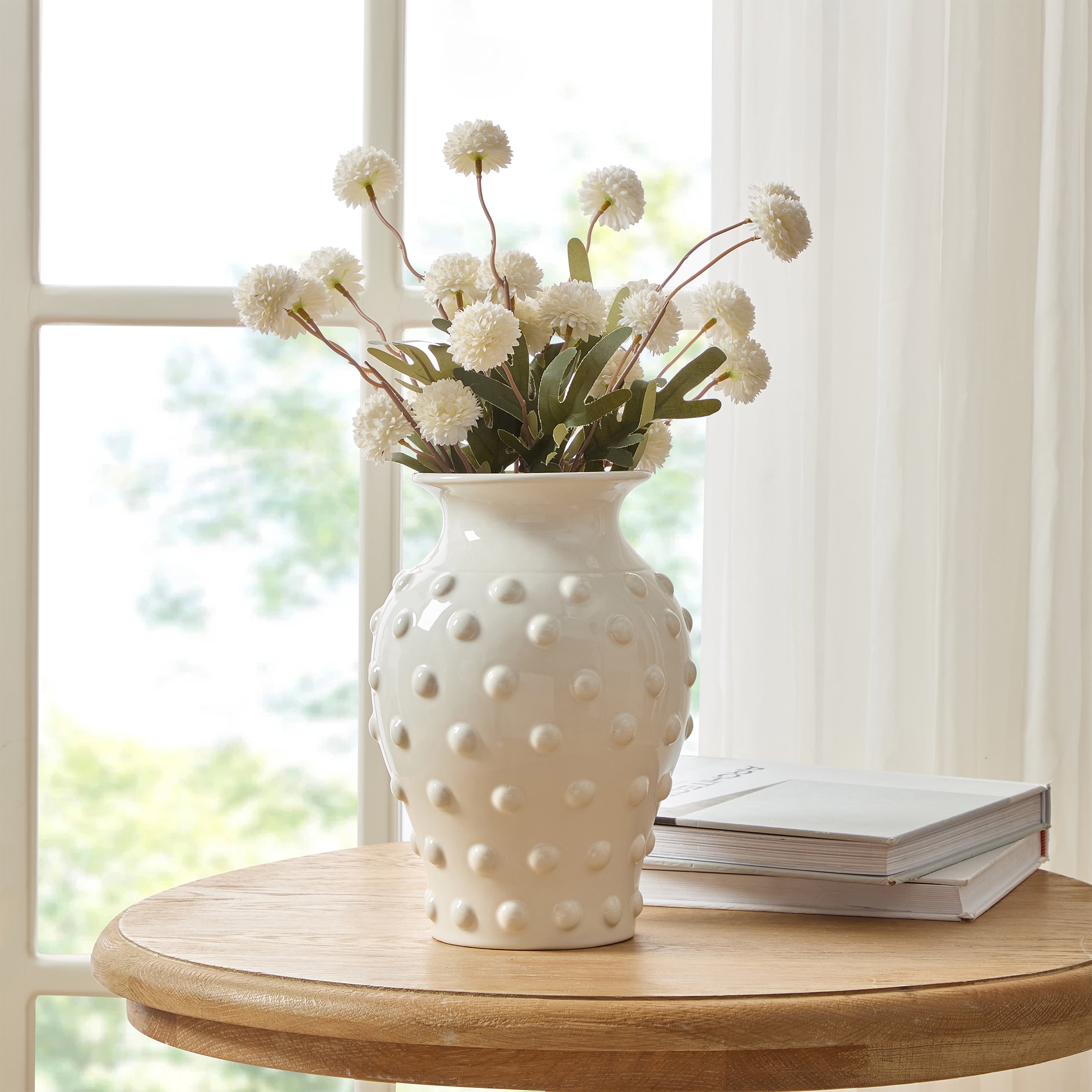 My Texas House 10" White Hobnail Ceramic Vase