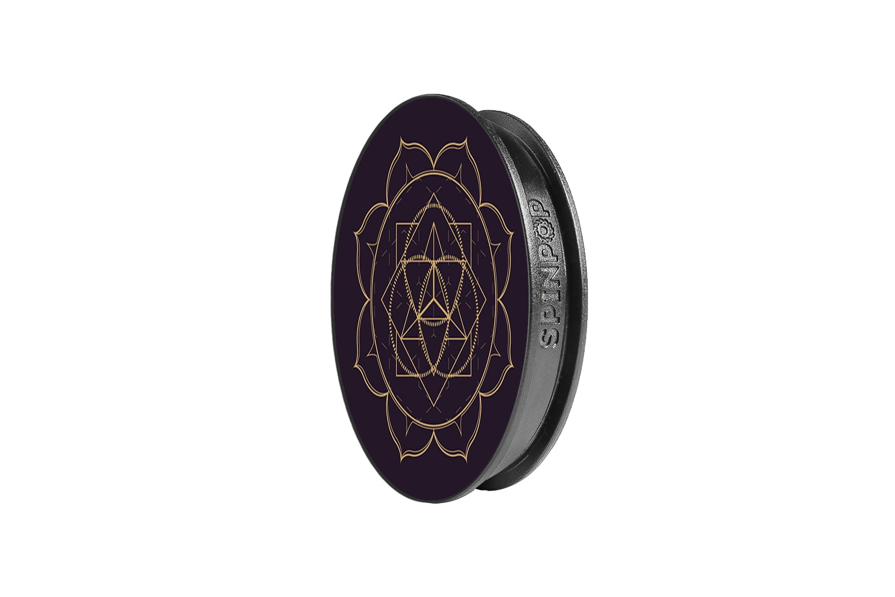 SpinPop Cell Phone Pop Grip Holder, Black with Rose Gold Lotus Design