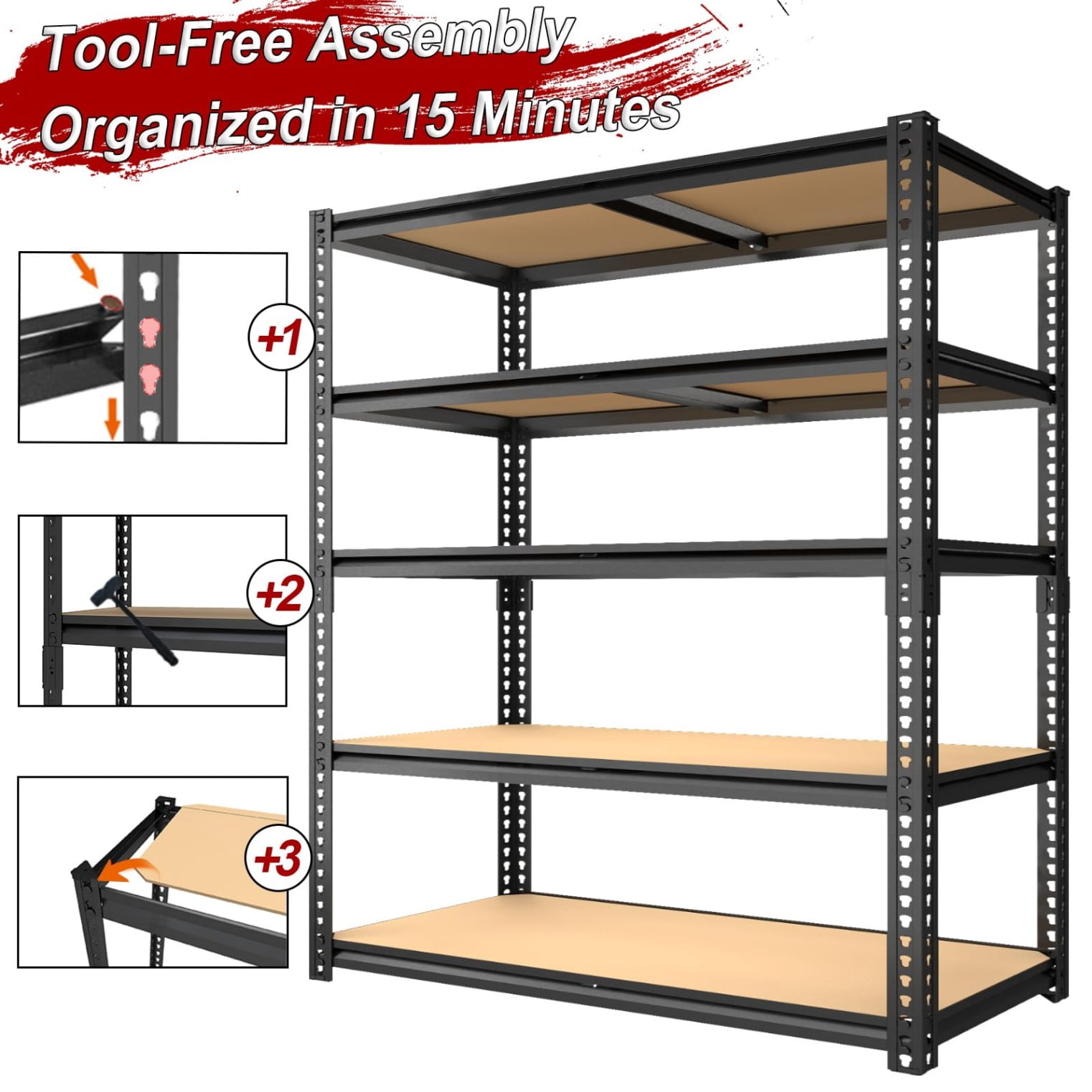 Heavy Duty 5-Tier Extra Wide Metal Storage Shelving Unit, 2400 lbs Capacity Garage Rack, 72"H x 40"W x 20"D