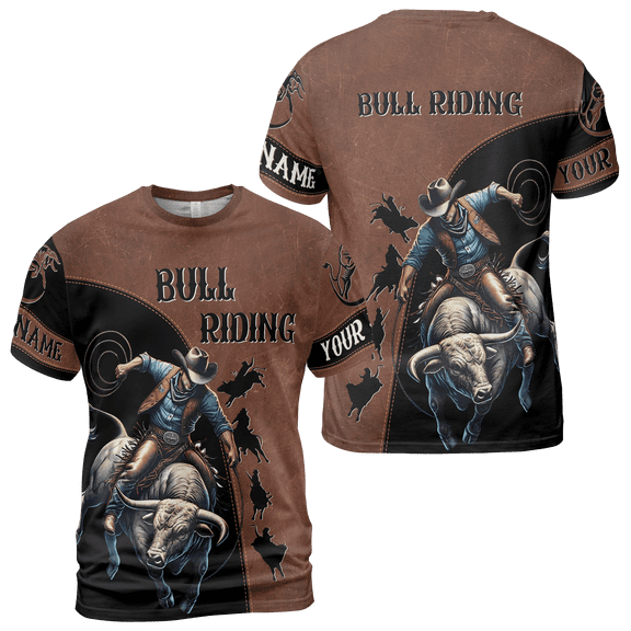Lotusprinthandmade Personalized Bull Riding Graphic Unisex T-shirt 3D S-5XL Multicolor (S), custom bull riding tee, bull riding graphic t-shirt, bull riding shirt for men