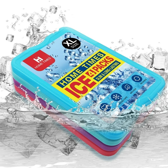 Home Times XL Slim Ice Packs (4 Pack/Set) – Gel-Filled, Reusable Ice Packs for Lunch Boxes & Coolers, Quick Freeze, Space Saving Design