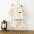 thumbnail image 2 of Swuxness Girls Casual Short Sleeve 2 Piece Sets , Kids Summer Outfits Sets, Summer Girl's Round Neck Short Sleeve Shorts Loose Casual Sets Beige, 2 Years, 2 of 4