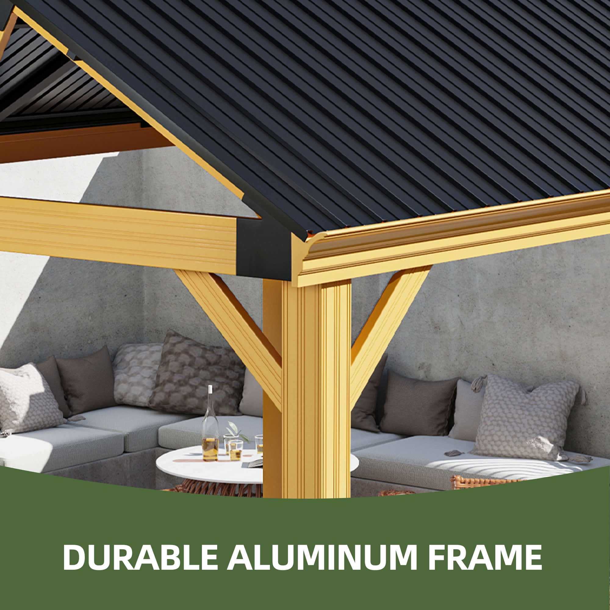 Uforic 11' x13.8' Outdoor Gazebo, Hardtop Gazebo with Galvanized Steel Top Pavilion Gable Roof, for Patio, Garden, Balcony