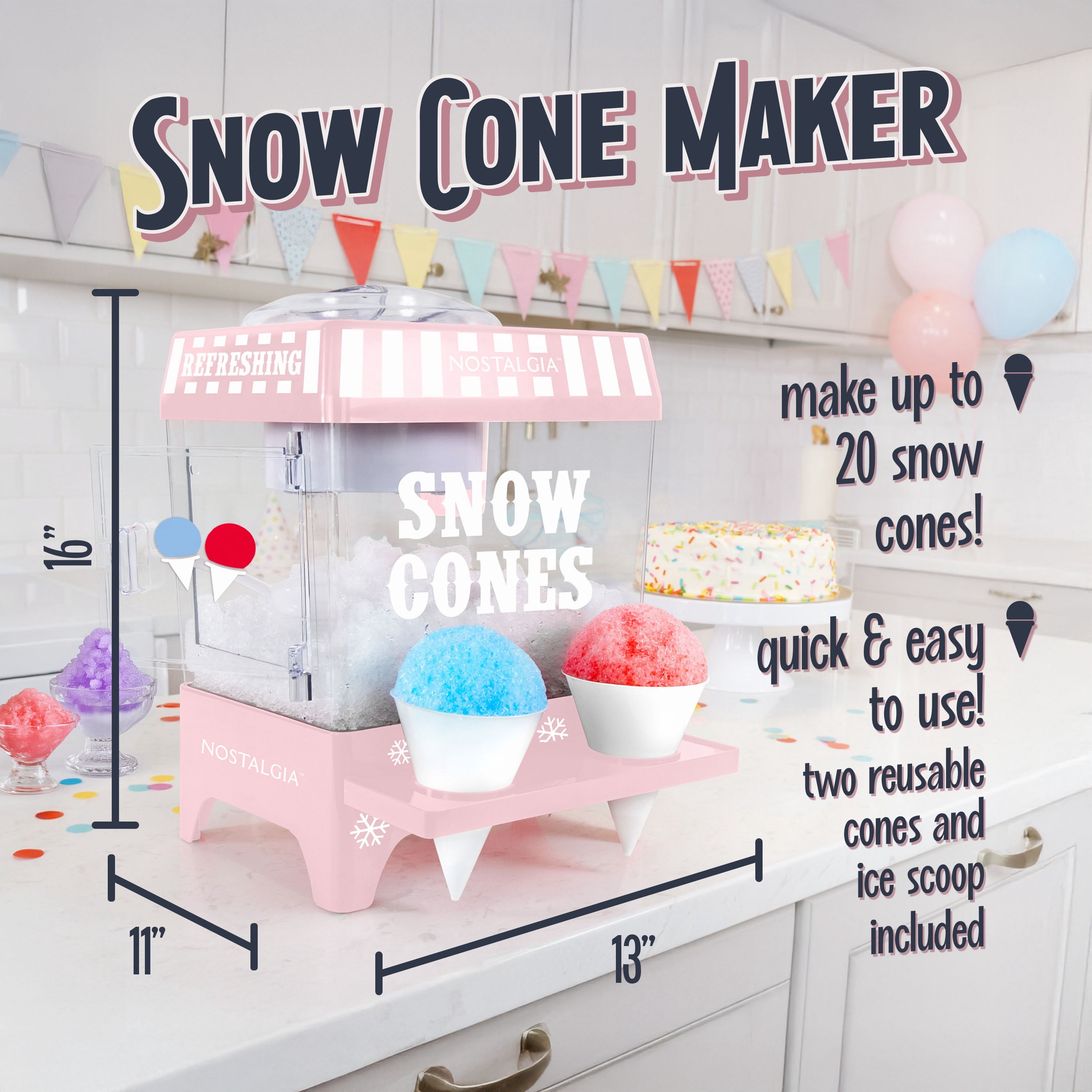 Nostalgia Snow Cone Shaved Ice Machine, Pink