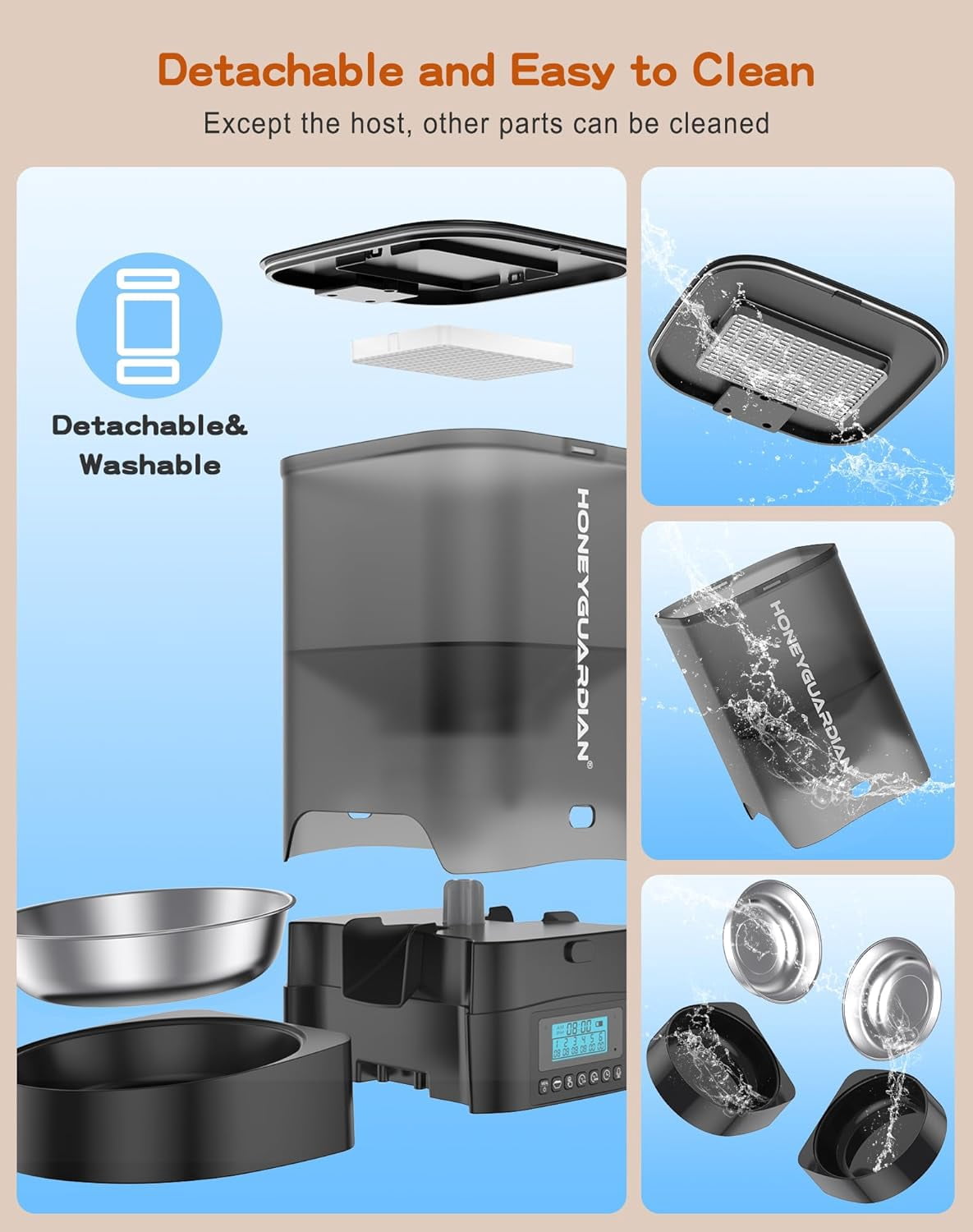 3.5L Automatic Cat Feeder for Two Cats with Stainless Steel Bowl, Timed Programmable 1-6 Meals, Dual Power Supply