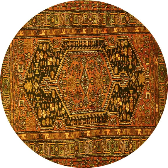 Ahgly Company Machine Washable Indoor Round Persian Yellow Traditional Area Rugs, 3' Round