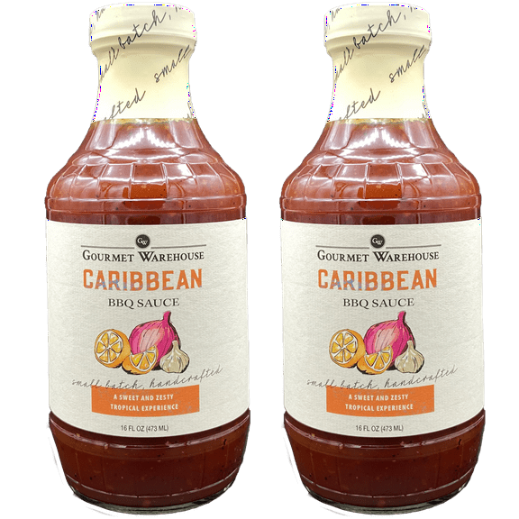Gourmet Warehouse Small Batch Caribbean BBQ Sauce Made With Natural Ingredients Gluten Free No HFCS Tangy Barbecue 16 Oz (Pack of 2)