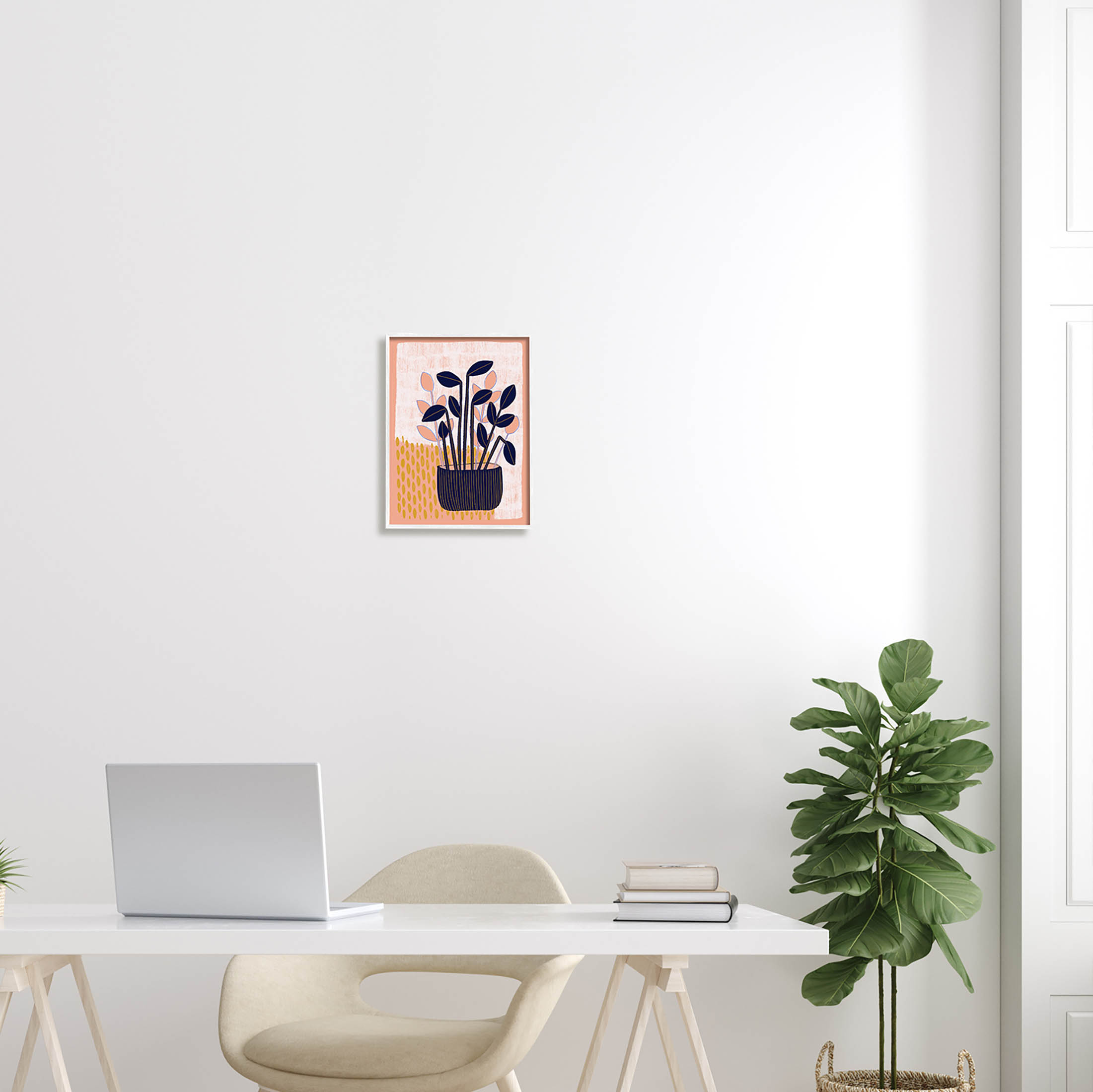 Stupell Industries Modern Patterned Potted Plant Graphic Art White Framed Art Print Wall Art, Design by Birgit Maria Kiennast