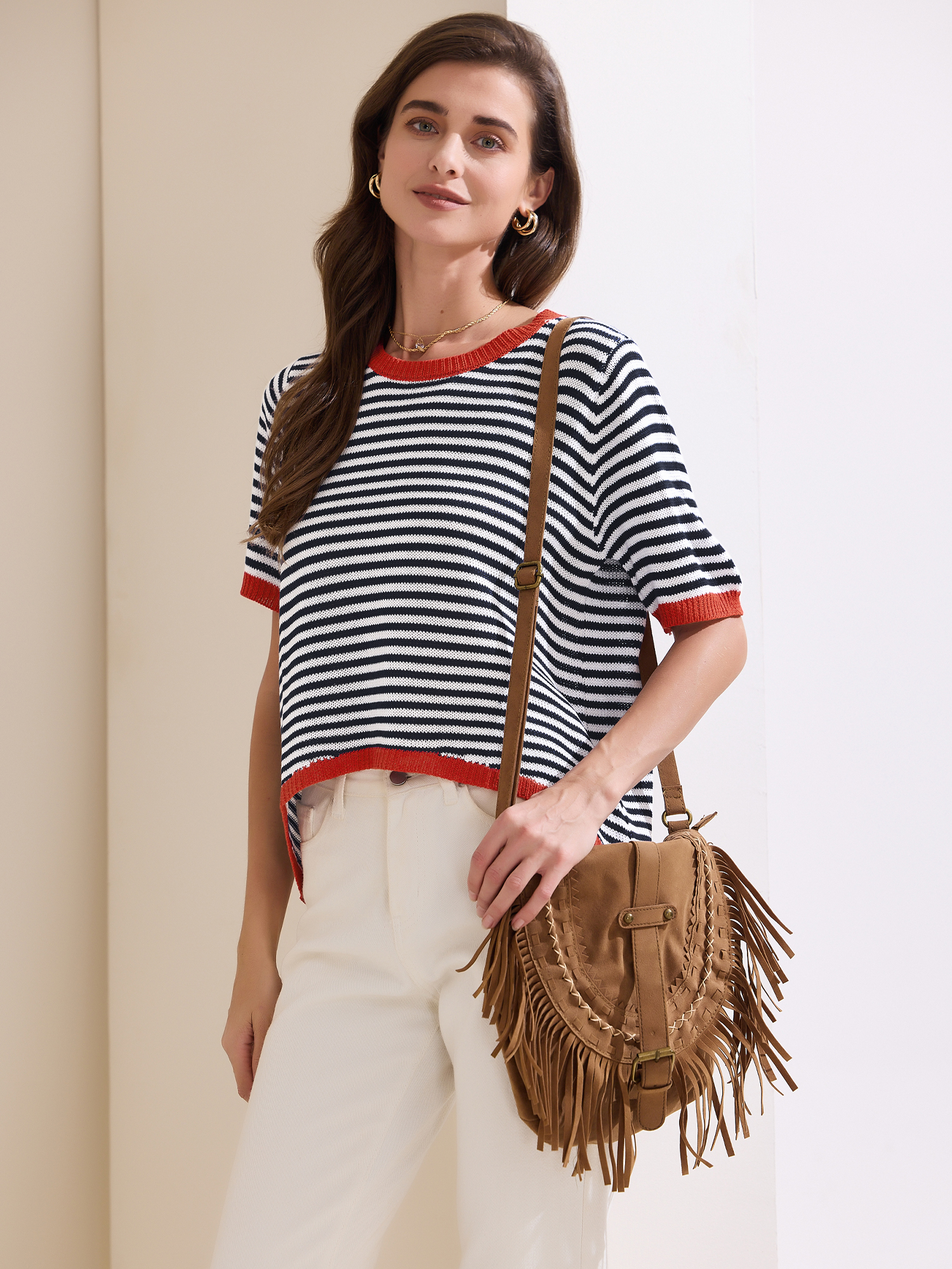 DARING DIVA Women's Striped Knitted Trendy Pullover Top L Black