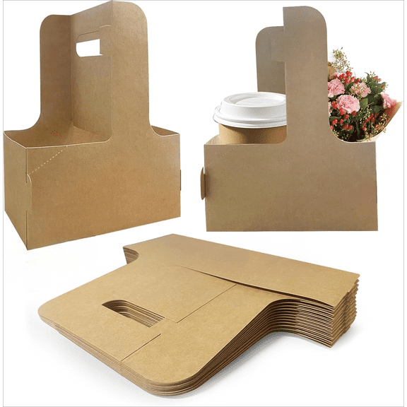 Coffee Drink Carrier with Handle - 50 Pcs, Disposable Cup Holder for Coffee Shops and Takeout
