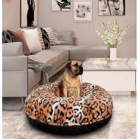 Bessie and Barnie Signature Chepard / Godiva Brown Luxury Extra Plush Faux Fur Bagel Pet/Dog Bed