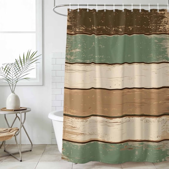 Farmhouse Sage Green Brown Waterproof Fabric Shower Curtain,Country Vintage Wooden Waterproof Fabric Shower Curtain for Bathroom Curtains Bathtubs Hotel Shower Curtains with 12 Hooks Stall 54x78in
