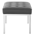 thumbnail image 3 of Contemporary Modern Urban Designer Living Room Lounge Club Lobby Accent Chair Bench, Faux Vinyl Leather Metal Steel, Grey Gray Silver, 3 of 4