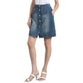 thumbnail image 4 of INSPIRE CHIC Women's Denim Skirts A-Line Raw Hem High Waist Mother's Day Button Front Casual Jean Skirt Retro Blue L, 4 of 6
