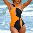 thumbnail image 6 of Generic Women's One Piece Color Block Swimsuits Wrap Cut Out Sexy Cheeky Bathing Suit O Ring Side Tie Strappy Swimwear, 6 of 7