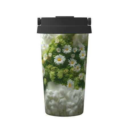 

Xecao Nature Hand Daisies Art Pattern Insulated Coffee Mug with Handle & Flip Thermos Mug Water Bottle Coffee Tumbler Cup