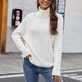 thumbnail image 2 of Cropped Sweaters For Women Turtle-Neck Solid Collor Knitting Sweater Ladies Recreational Pullover Long Sleeve Tops,White,X-Large, 2 of 9