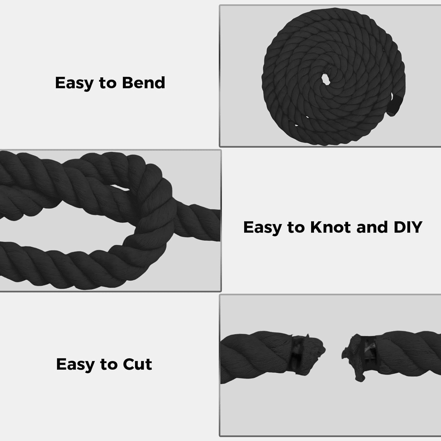 1/2" x 100FT, Natural 3-Strand Twisted Cotton Rope, Thick Braided Soft Macrame Cord for DIY Crafts, Home Decor, Plant Hangers & Outdoor Projects(Black)