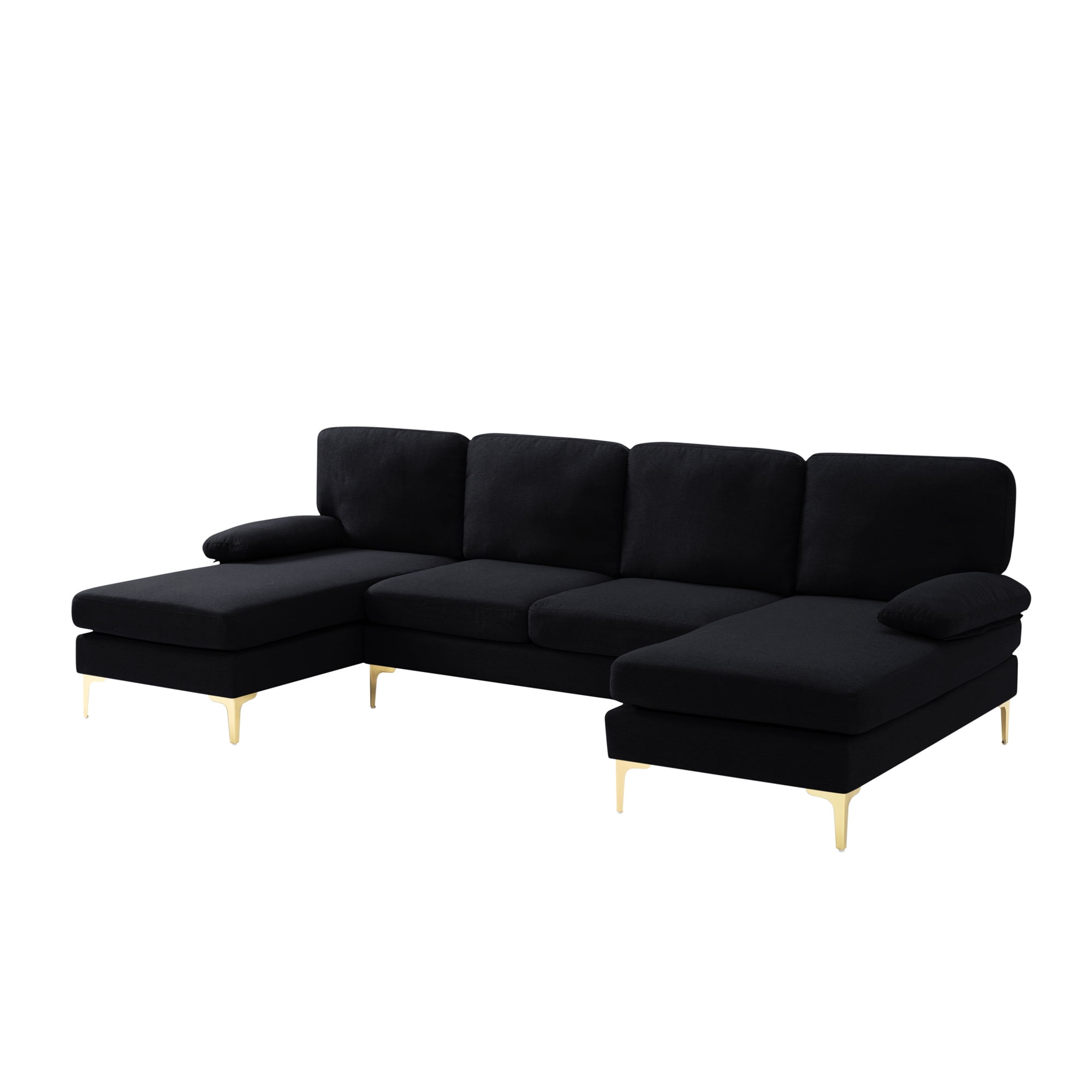 Aukfa 108" U-Shape Sectional Sofa for Living Room, Double Extra Wide Chaise Lounge Couch, Black