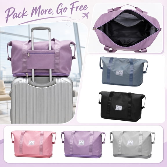 Expandable Travel Duffel Bag Large Capacity, 2-Layer Weekender Carry On Tote with Trolley Sleeve, Waterproof Gym Sports Overnight Packing Cube Organizer for Airplane Flight Luggage, 1Pc
