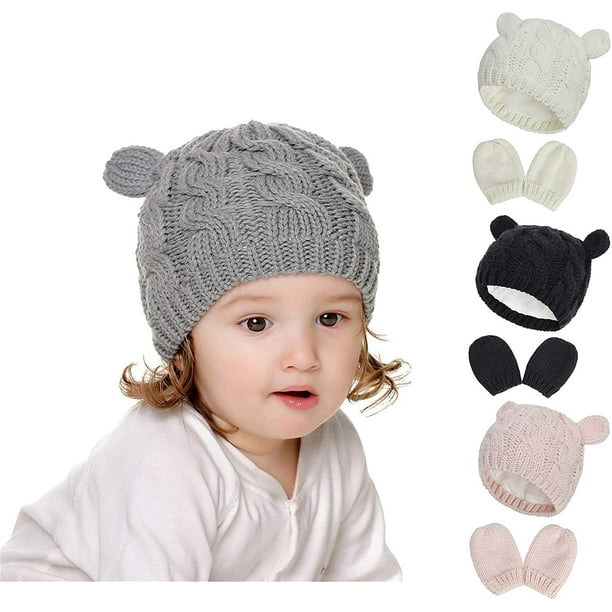 Bébé fille bonnet bébé chapeau et mitaines ensemble tricot bébé chapeau  d'hiver mitaines pour nouveau-né garçon bébé fille bonnet chapeaux 