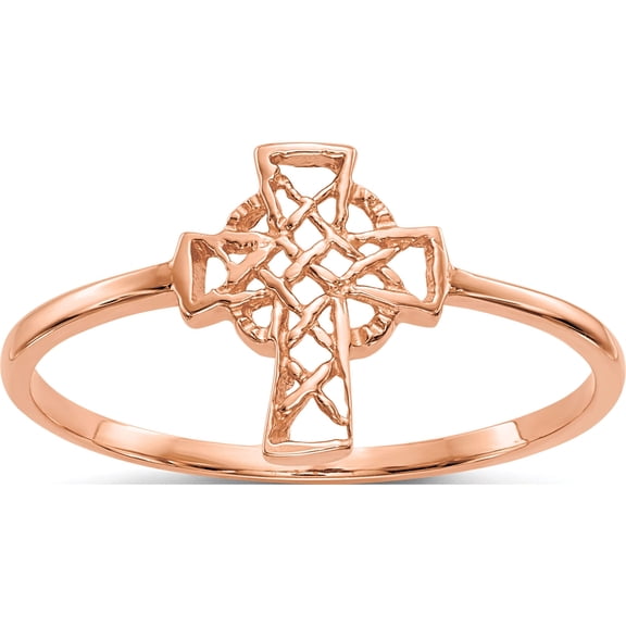 14K Rose Gold Polished Celtic Cross Ring (Size 7) Made In United States k5729