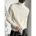 thumbnail image 4 of Ropa para hombre Suéter de punto de cuello alto blanco con cuello alto Suéter de punto con letras para hombre Suéter de estilo coreano clásico Tops ajustados Old X, 4 of 5