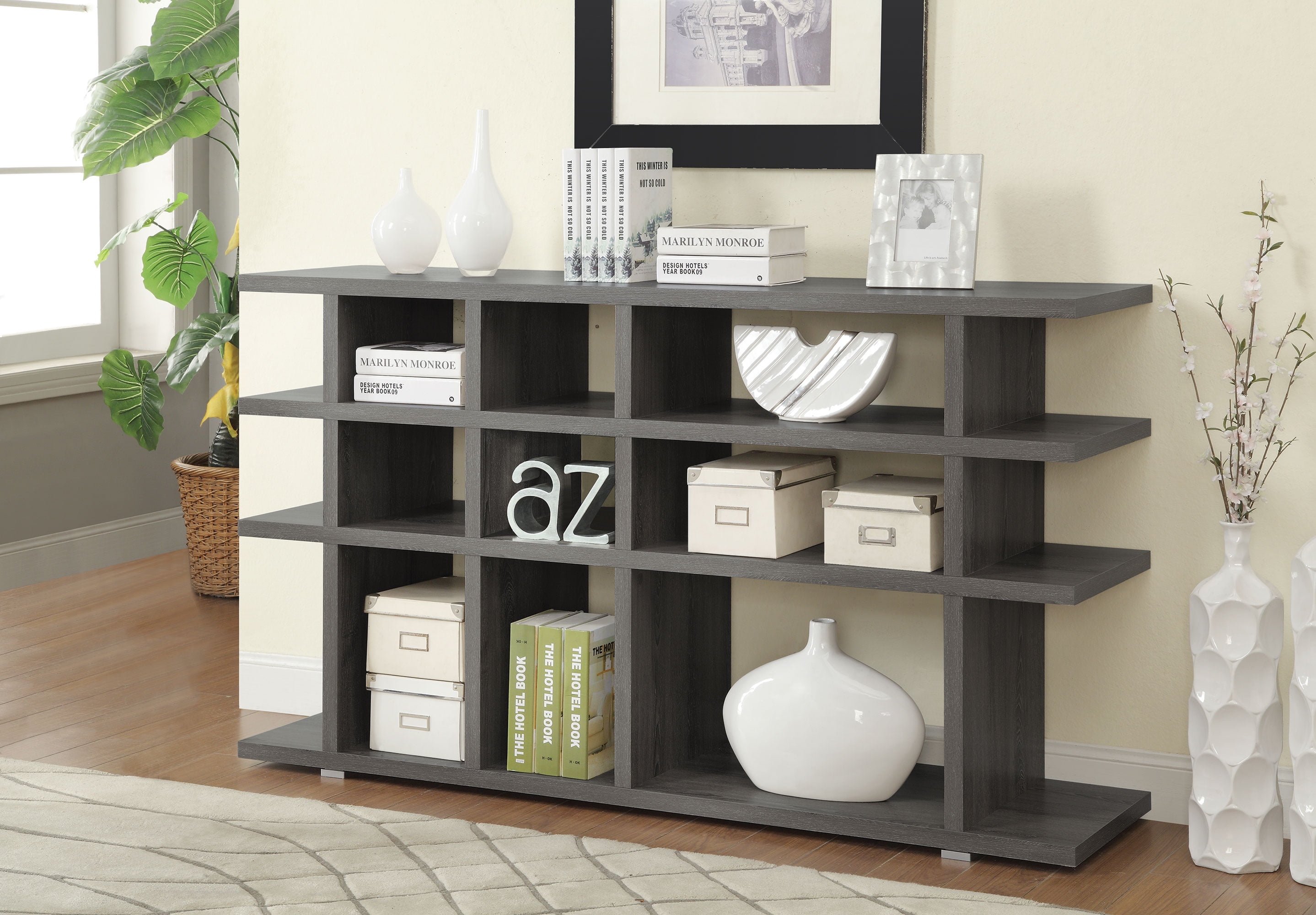 Contemporary Bookcase Bookshelf Console Table Stand Shelves Wood