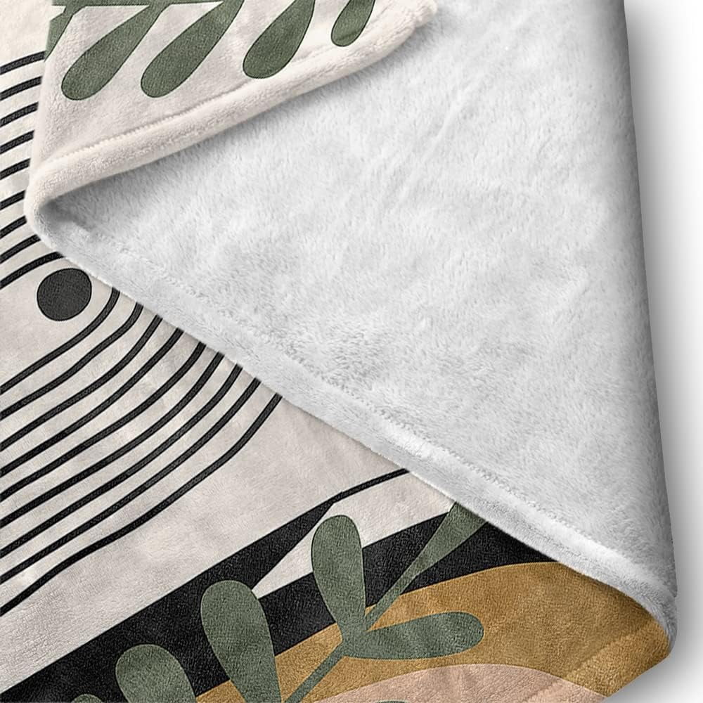 Abstract Modern Throw Blanket Boho Minimalist Mid Century Sun Aesthetic Soft Warm Bed Bedding Women Blankets for Couch Bedroom Sofa Office Cozy Flannel Blanket Orange Beige Black,60"X80"