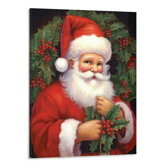 Fenyluxe Christmas Santa Claus Canvas Wall Art Poster Picture Modern Office Home Room Decor Painting  16x20inch