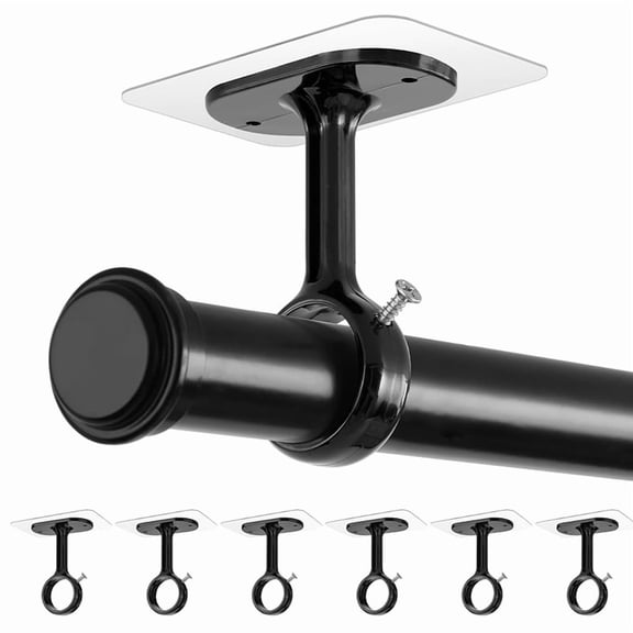Room Divider Ceiling Curtain Rod Brackets, 6-Pack, Self-Adhesive, Heavy-Duty Plastic, No Drill Mounts, Black