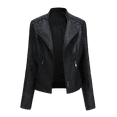 thumbnail image 5 of Fesfesfes Leather Jacket for Women Lapel Motor Jacket Coat Zip Biker Short Punk Cropped Tops Under $10, 5 of 6