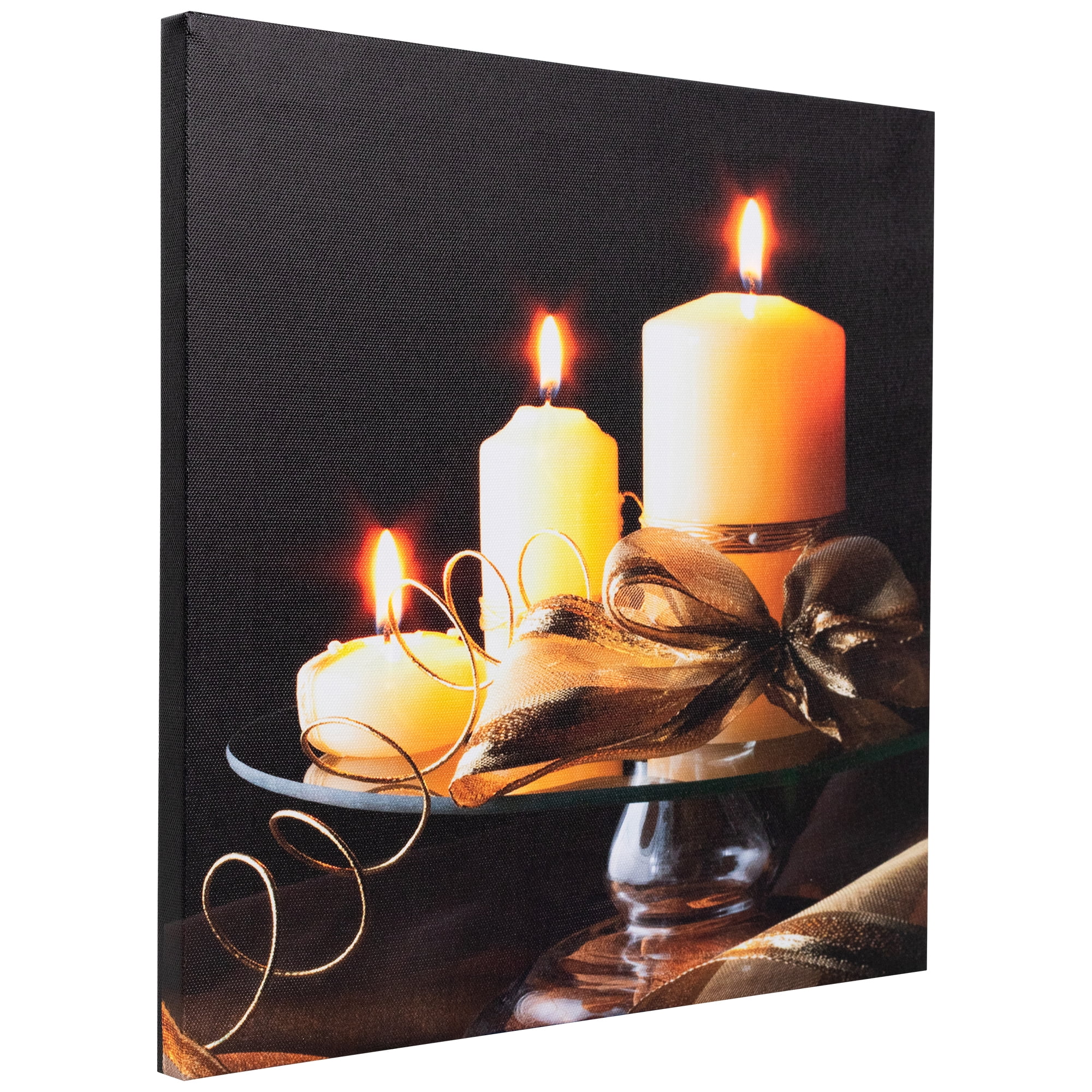 Northlight LED Back Lit Candles with Ribbon on a Platter Canvas Wall Art - 12" x 12"