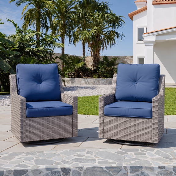 Deersky 2 Piece Patio Furniture Set, Outdoor Furniture Set with 2 All-Weather Wicker Swivel Glider Chairs for Balcony, Porch, Backyard