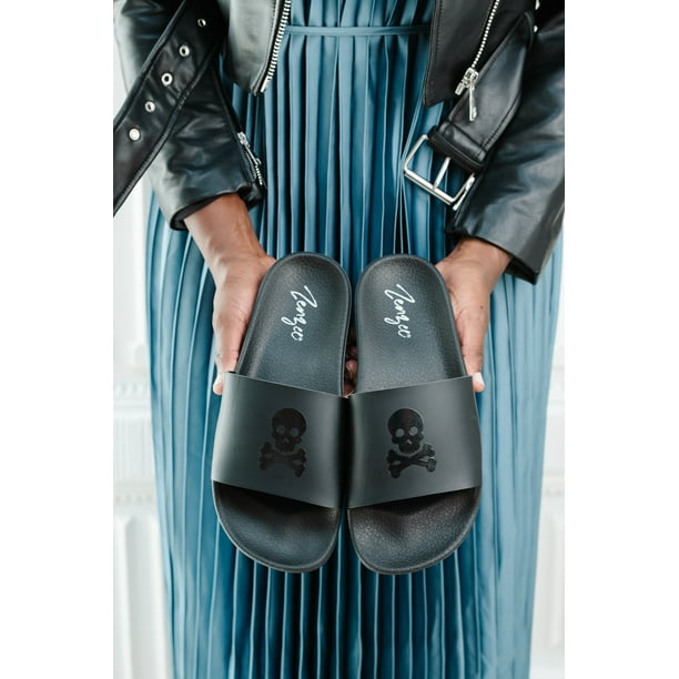 Zenzee Women's Designer Slide Sandals with Skull & Crossbones Design