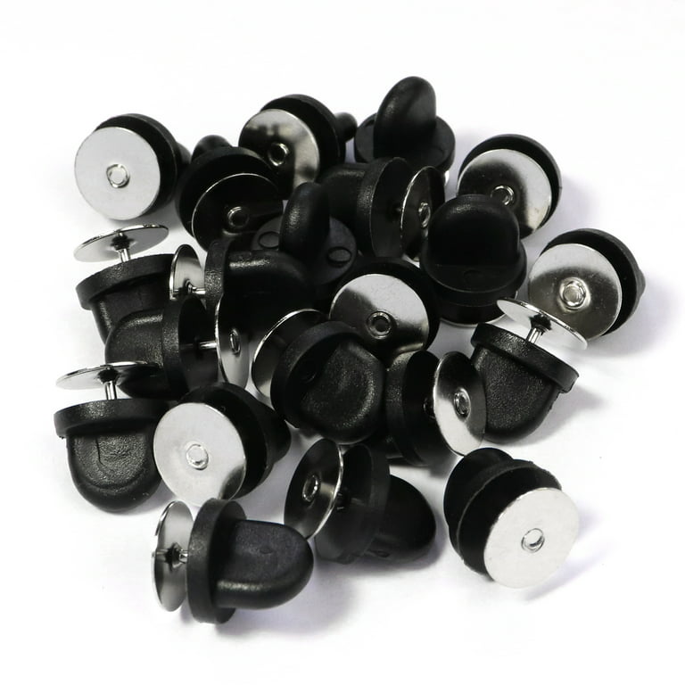 BEADNOVA 50 Pairs Pin Backings Tie Tacks Blank Pins with Rubber Pin  Backings Pin Backs for Crafts (Silver Black 50 Sets) 50pairs