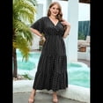 thumbnail image 4 of Vestido Informal de Lunares para Mujer, Talla Grande, de Verano, Corta, Cuello en V, Holgado, Escalonado Negro L, 4 of 9