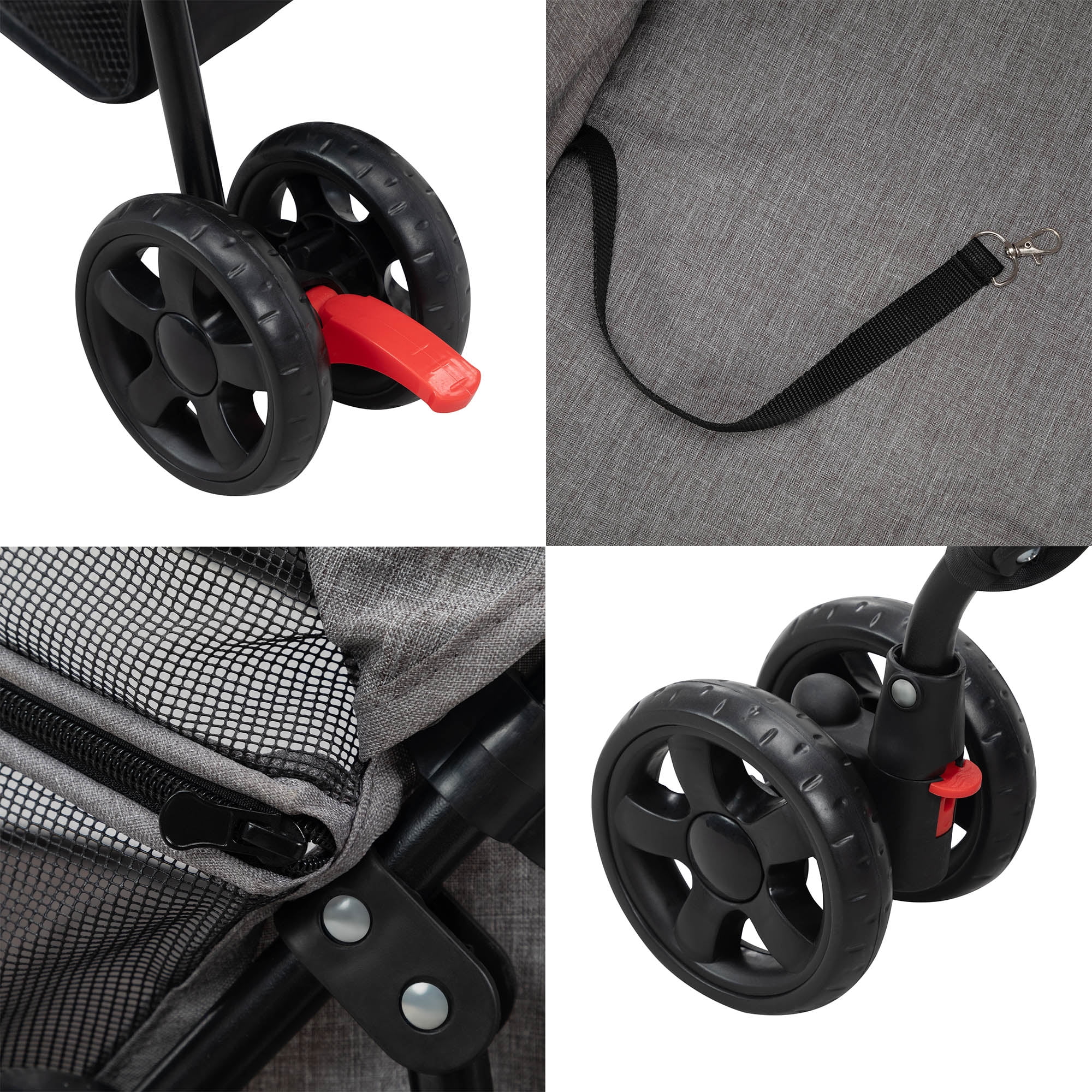 Pefilos 4 Wheels Foldable Pet Stroller, Small Dog Cat Stroller with Storage Basket for Small Puppies, Carrier Jogger Travel Puppy Stroller, Gray