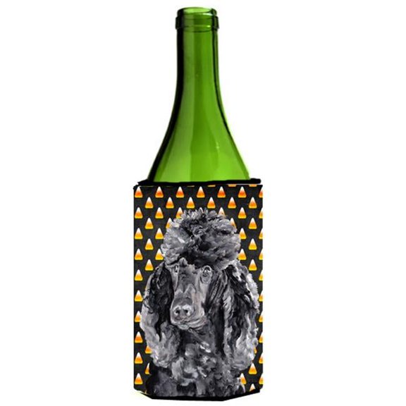 Black Standard Poodle Candy Corn Halloween Wine bottle sleeve Hugger  24 Oz.